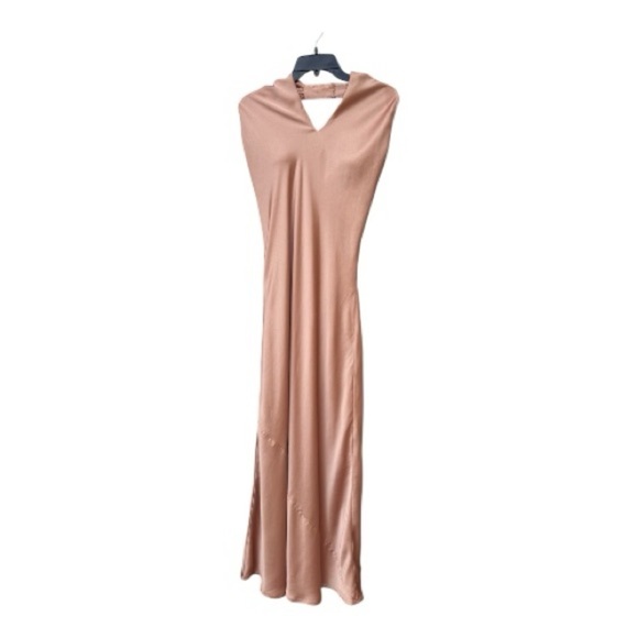 Show Me Your Mumu Champagne Halter Gown | Backless V-Neck Formal Maxi - Picture 2 of 7